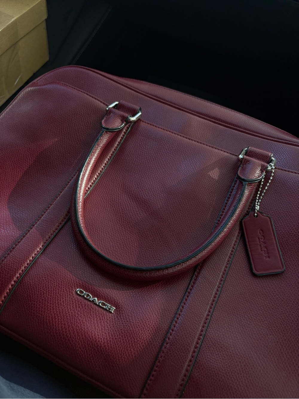 Rich Burgundy Coach Pebbled Leather Handbag